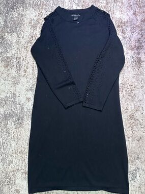 Espresso Black Long-Sleeve Stud Detail Dress